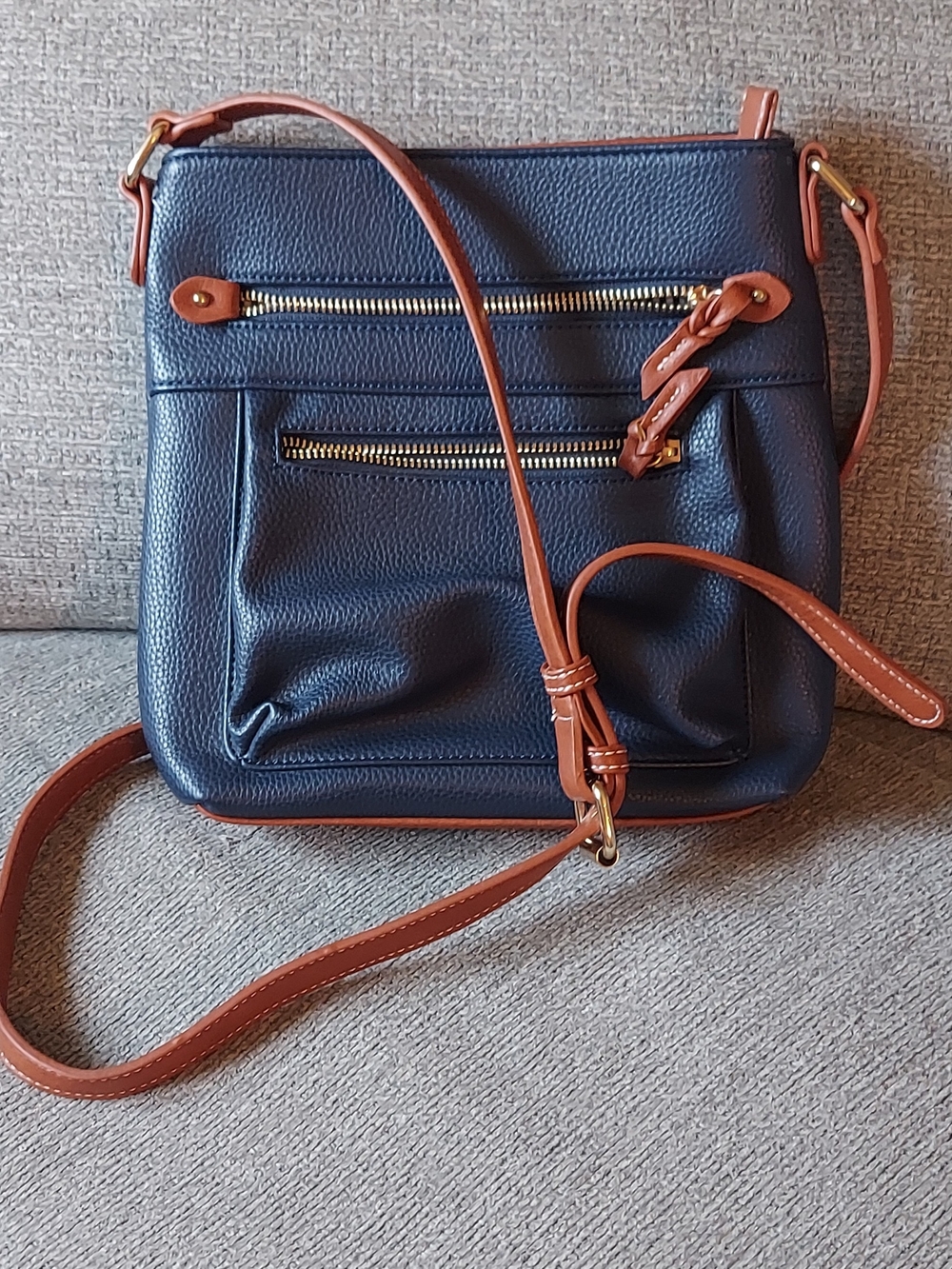 Source Unknown Navy Crossbody Bag with Brown Trim
